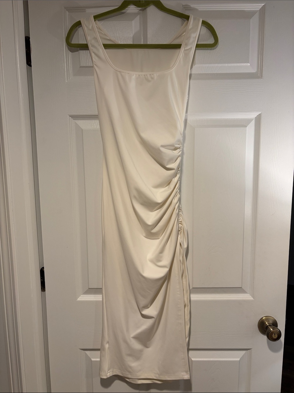 Sleeveless Cream Ruched Side Midi Dress
